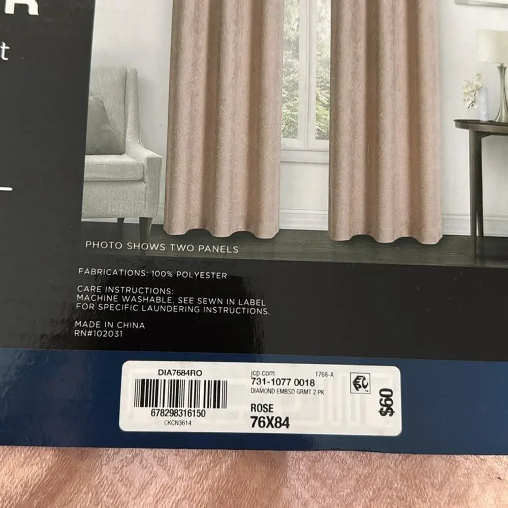 BLACK OUT WINDOW CURTAINS in rose color with diamond pattern set of two